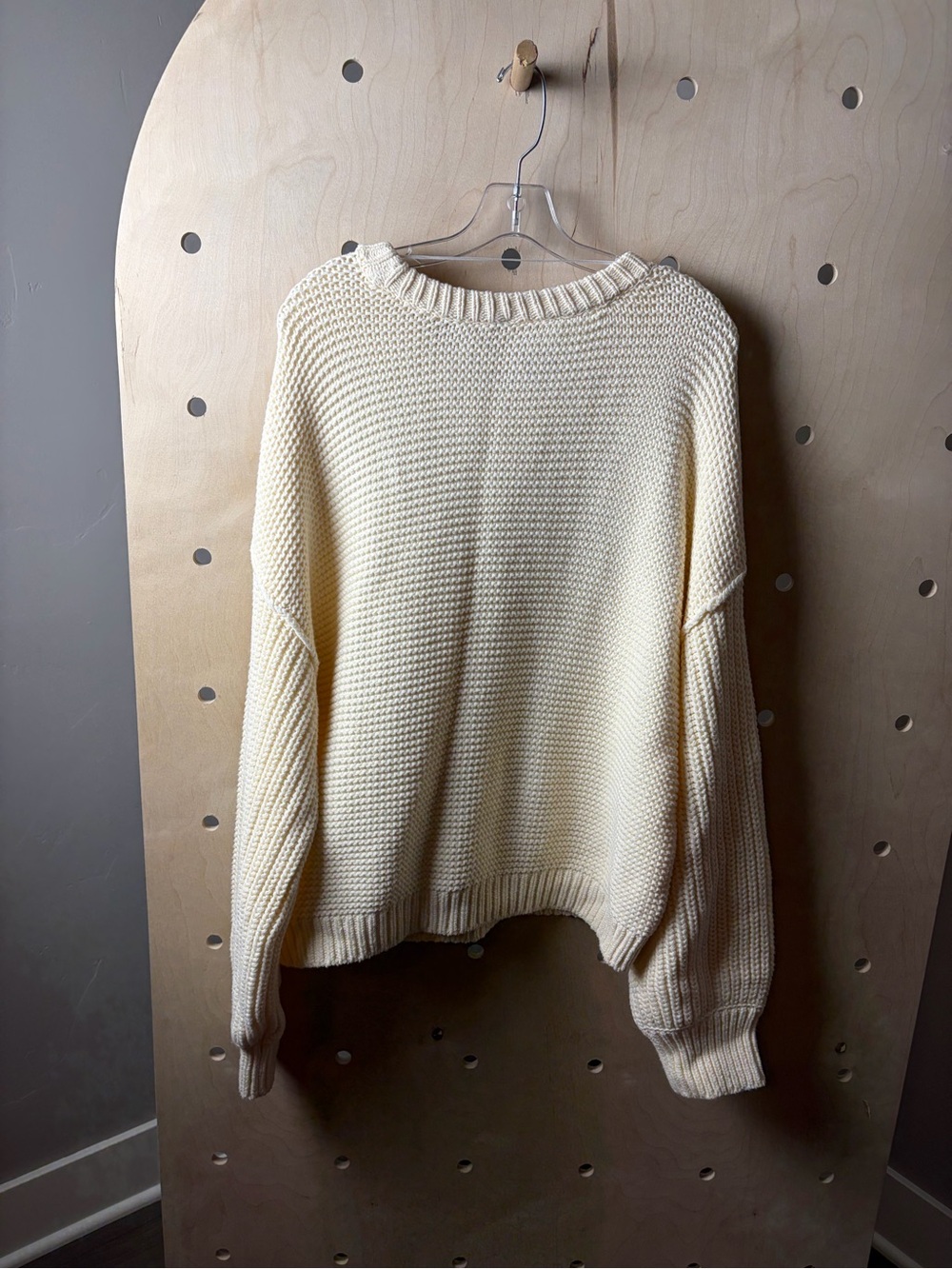 Free People Dream Cable Crewneck Sweater in Creamy Ivory Large - Picture 6 of 6